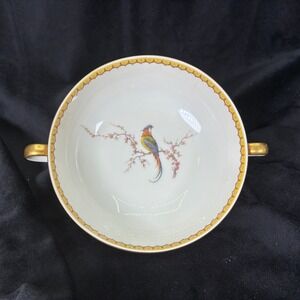 Theodore Haviland Limoges France Blois Bird of Paradise Bouillon Soup Bowl Gold